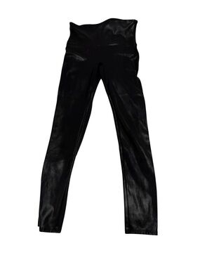 SPANX Faux Leather Leggings Women’s Medium Petite Black High Rise Stretch Pants